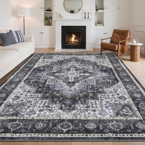 Machine Washable Area Rugs for Living Room Boho Vintage Soft Non-Slip Low Pile Distressed Carpet - 1 of 4