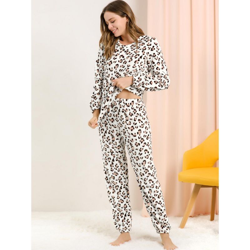 Allegra K Women's Winter Flannel Long Sleeve Nightwear Top and Pants Pajama Sets, 3 of 7