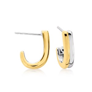Pure Collection by Ross-Simons 18kt Gold Vermeil and Sterling Silver J-Hoop Earrings - 1 of 4