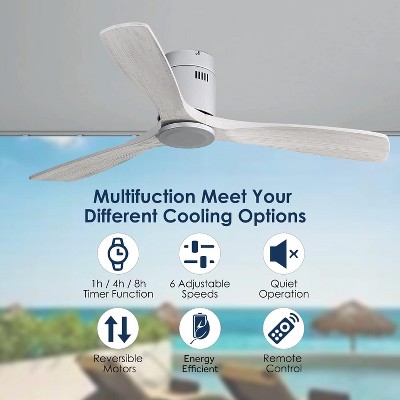 Sofucor 52'' Ceiling Fan Without Lights Modern Flush Mount Ceiling Fan No Light with Remote Control 3 Wood Blades for Bedroom/Farmhouse/Patio/Indoor