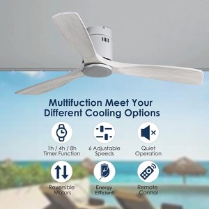 Sofucor 52'' Ceiling Fan Without Lights Modern Flush Mount Ceiling Fan No Light with Remote Control 3 Wood Blades for Bedroom/Farmhouse/Patio/Indoor - 1 of 4