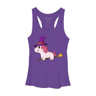Women's Design By Humans Witch Unicorn Halloween T Shirt By thebeardstudio Racerback Tank Top