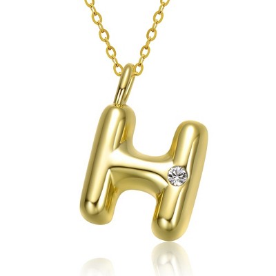 Kids' 14K gold plated necklace with white swarovski crystal initial pendant in bubble letter design