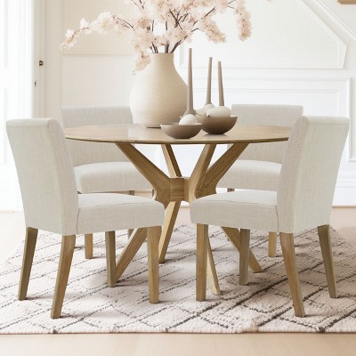 Set of 4 North Linen Dining Chair, Upholstered Beige Parson Chair for Dining Room - The Pop Home
