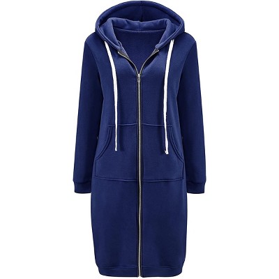 Haute Edition | Women's Tunic Long Length Full Zip Hooded Sweatshirt Hoodie