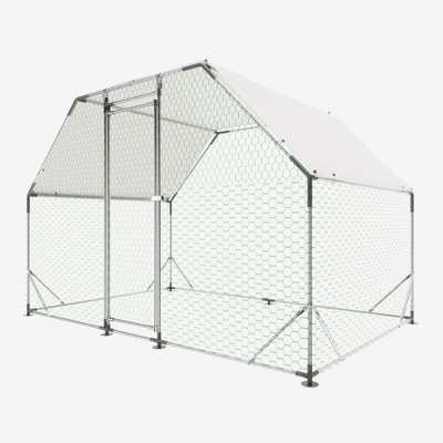 Large Metal Chicken Coop Chicken Run With Waterproof Cover, Outdoor Walk-in Poultry Cage, Duck Rabbit Enclosure Pen For Yard, Farm, Backyard