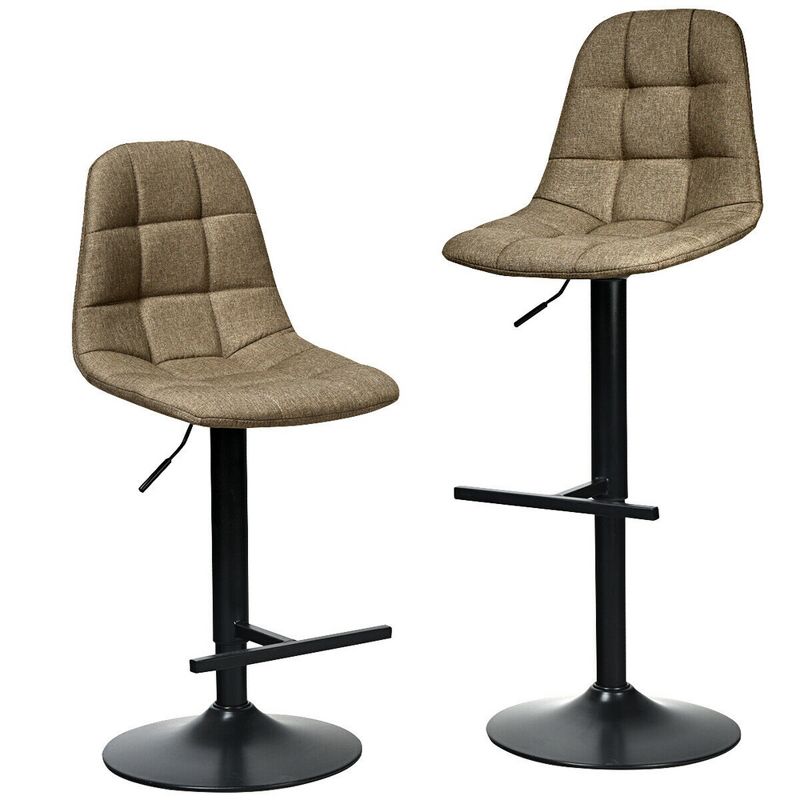 Costway Set of 2 Adjustable Bar Stools Swivel Counter Height Linen Chairs with Back Brown, 4 of 11