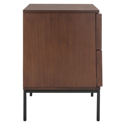 Walnut and Natural Rattan 2-Drawer Nightstand