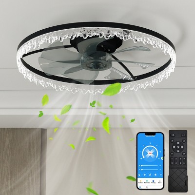 Smart Flush Mount Ceiling Fan Light Integrated LED Chandelier Remote Control & Timer Dimmable Lighting for Bedroom, Living Room-The Pop Home