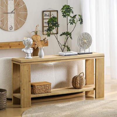 63" Console Table with Storage, 2-Tier Sofa Table, Farmhouse Entryway Table with Open Shelf for Hallway, Living Room, or Office–The Pop Home