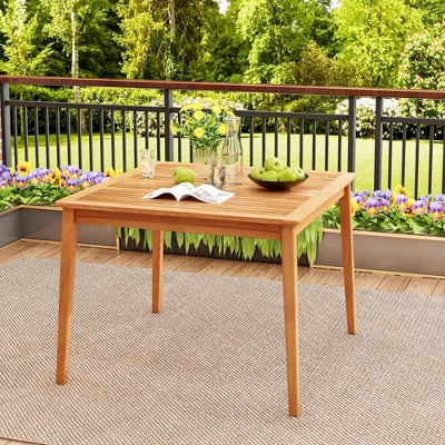 Natural Acacia Wood Square Outdoor Dining Table with Umbrella Hole