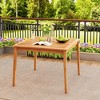 Tangkula 39" 4-Person Outdoor Acacia Wood Dining Table w/ 1.96" Umbrella Hole for Porch - 2 of 4