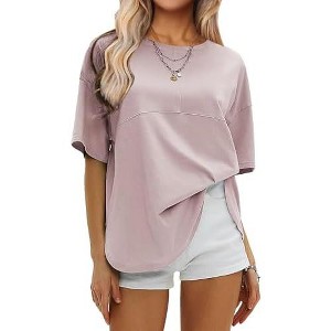 EXLURA Womens Summer Oversized T Shirts Crewneck Loose Workout Short Sleeve Blouse Tops 2025 Y2K Casual Athletic Basic Tee - 1 of 4