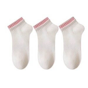 Anna-Kaci Women's 3-Pack Ribbed Ankle Socks with Contrast Color Cuffs Soft Cotton Stretch Design - 1 of 4