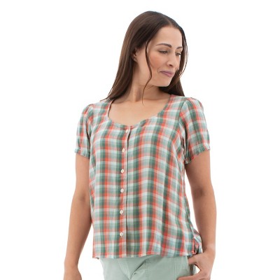 Aventura Clothing Women's Avery Scoop Neck Plaid Short Sleeve - Wasabi, Size Medium