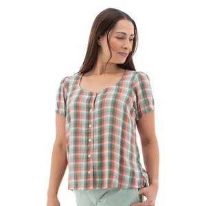 Aventura Clothing Women's Avery Scoop Neck Plaid Short Sleeve - Wasabi, Size Small - 1 of 4