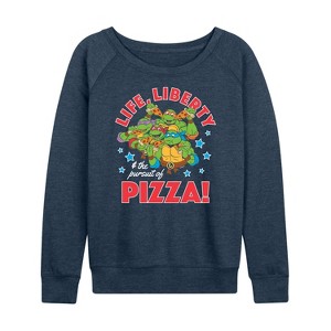 Women's - Teenage Mutant Ninja Turtles - Life Liberty Pursuit Of Pizza Lightweight French Terry Wide Neck Long Sleeve Shirt - 1 of 4