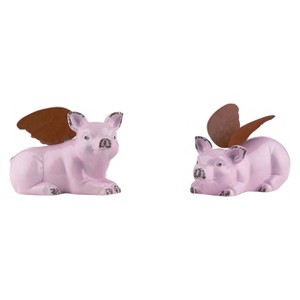 Transpac Medium Size Pink Ceramic Flying Piggies with Wings Home Decorations Set of 2, 4.0in H Spring Home Decorations - 1 of 1