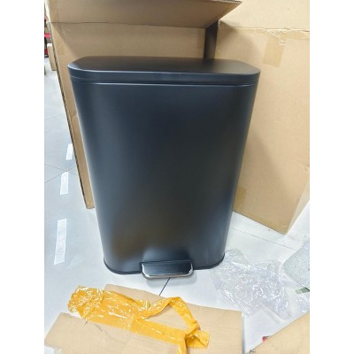 Kitchen Trash Can, Rectangular Stainless Steel Garbage Can with Removable Inner Bucket, Step-on Wastebin with Soft-Close Lid for Home Office
