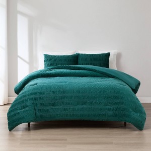 Lush Décor King/California King Azalea Ruched Velvet Stripe Comforter Blue - 1 of 4
