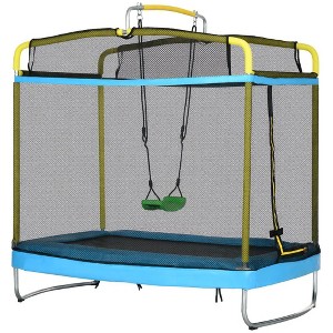 3-in-1 Kids Trampoline with Safety Net, Gymnastics Bar & Swing, Blue - 1 of 4