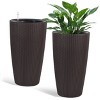 Okak 2 Pack Elegant Modern Faux Rattan Design Planter, Plastic Large Pot with Auto-Watering System for Home, Garden,Indoor/Outdoor - 4 of 4