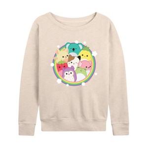 Women's - Squishmallows - Rainbow Circle Group Lightweight French Terry Wide Neck Long Sleeve Shirt - 1 of 4