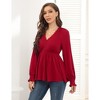 Women's Puff Long Sleeve Peplum Tunic Tops Lace Trim V Neck Ruffle flowy Shirt - 3 of 4
