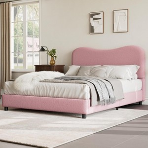 homfan Kids Bed Frame, Upholstered Headboard, Low Profile Platform Bed, Soft Boucle Fabric, Wood Slats, Noise Free, No Box Spring - 1 of 4