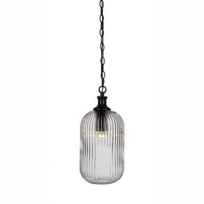 Toltec Lighting Carina 1 - Light Pendant in  Matte Black with 8.25" Clear Ribbed Shade