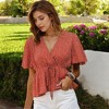 Anna-Kaci Women's Flutter Sleeve Polka Dot Peplum Top with Wrap Design for Everyday Looks - 2 of 4