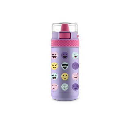 Image of Ello 12oz Stainless Steel Kids Ride Smiley Faces Water Bottle Purple
