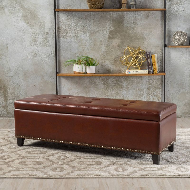Gavin Bonded Leather Storage Ottoman Brown - Christopher Knight Home, 3 of 12