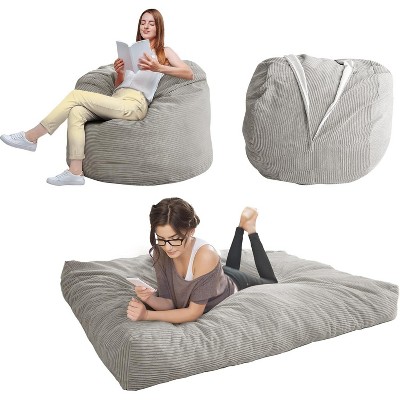 MAXYOYO Giant Bean Bag Bed - Corduroy Convertible Chair to Floor Mattress for Adults, Grey