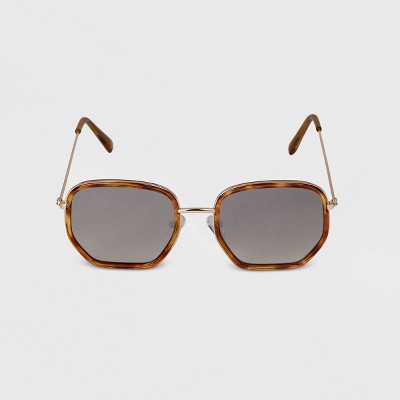 Women's Tortoise Shell Angular Round Mirrored Sunglasses - A New Day™ Brown