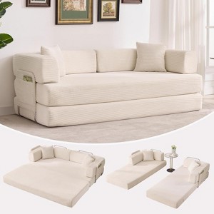 78.7" Corduroy Convertible Couch - Folding sofa bed with 2 pillows, no assembly required. Perfect for living room, bedroom & dorm. - 1 of 4