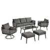 XIZZI Outdoor Woven Sling Sofa 6-Piece Set with Rotating Chair, Water-Resistant Fabric, Modern Patio Furniture - Black/Dark Gray/Light Gray - 2 of 4