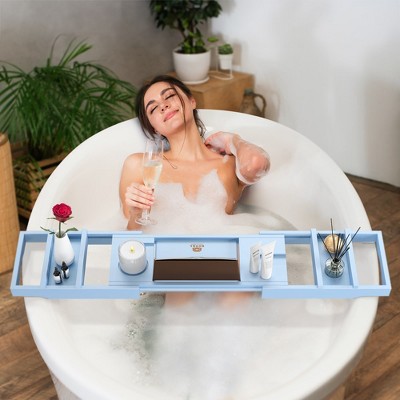 Blue Bamboo Expandable Freestanding Bathtub Caddy Tray