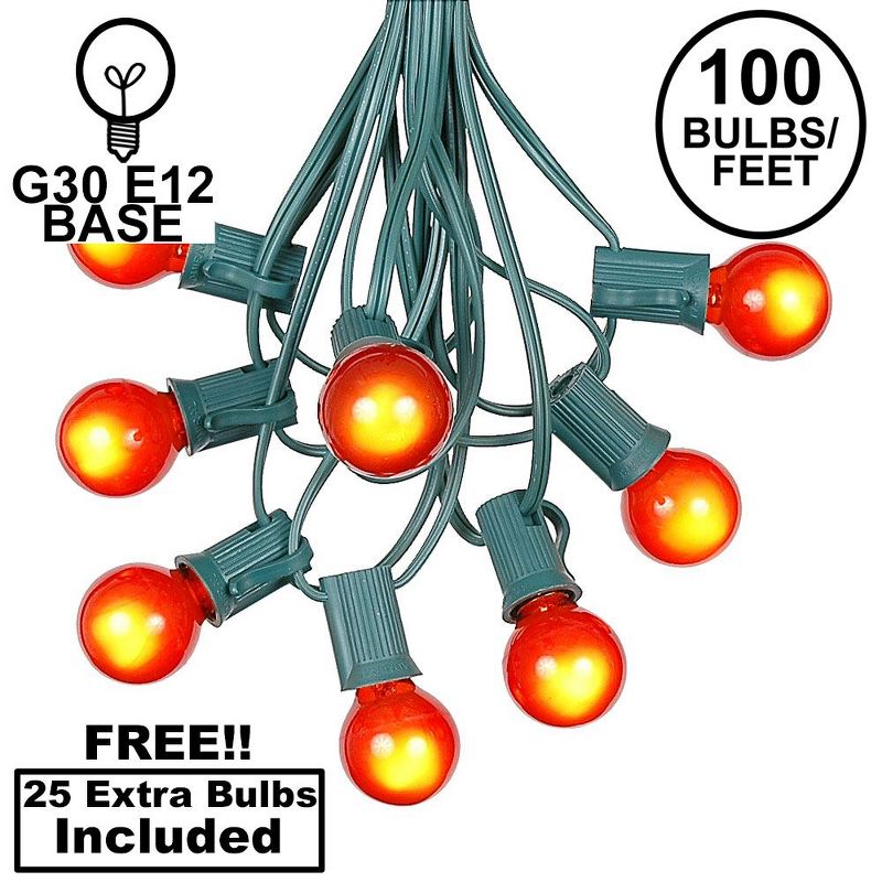 Novelty Lights 100 Feet G30 Globe Outdoor Patio String Lights, Green Wire, 1 of 7