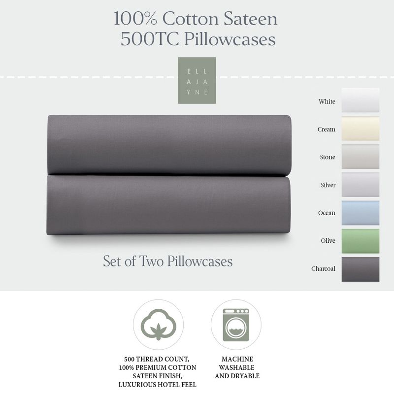 Ella Jayne 100% Cotton Sateen 500 Thread Count Pillowcase Set, 2 of 6