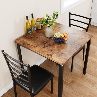 3-Piece Dining Table Set for 2 - Small Space Kitchen Table & Chairs with Metal Frame & Wood Top