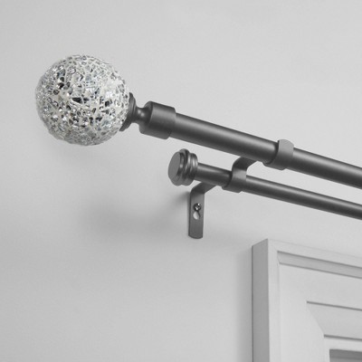 Adjustable White Mosaic Double Curtain Rod with Acrylic Finials