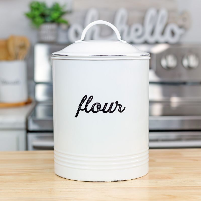AuldHome Design Enamelware Flour Canister; Rustic Farmhouse Style Kitchen Storage, 2 of 9