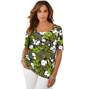 Jessica London Women's Plus Size Stretch Cotton Square Neck Tee - 1 of 4