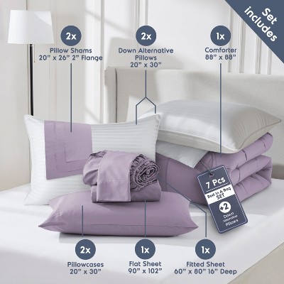 Nestl Queen Size Pinch Pleated Comforter Set, 9 Piece Queen Bed in a Bag Dusty Purple, Queen Size Bedding Set with Down Alternative Pillows — фото 5
