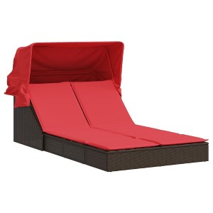 vidaXL Patio Double Sun Lounger Brown PE rattan Double - 1 of 4