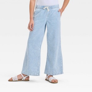 Girls' Mid-Rise Pull-On Wide Leg Denim Pants - Cat & Jack™ - 1 of 3