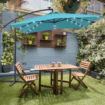 Sonkuki 8.2×8.2FT LED Solar Lighted Outdoor Patio Umbrella, Square Canopy Offset Umbrella for Villa Gardens, Lawns and Yard
