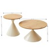2-Piece Modern Round Coffee Table Set with Brown Wood Veneer Top and White Metal Cone Base for Living Room-Baofuwish - 4 of 4