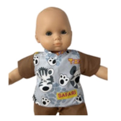 Doll Clothes Superstore  Whimsical Safari Print Shirt & Brown Pants Outfit – Handmade for 15–16 Inch Baby Dolls
